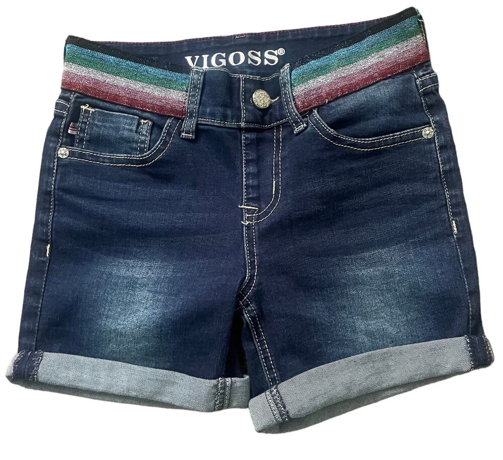 Vigoss Skydiver Rainbow Waist Pull-On The Malibu Denim Shorts Sz 8